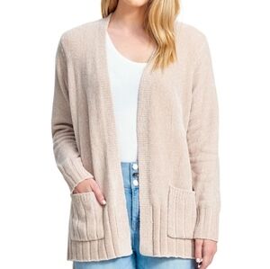 Seven7 Taupe Chenille Long Sleeve Open Front Cardigan Sweater Size Women's Small